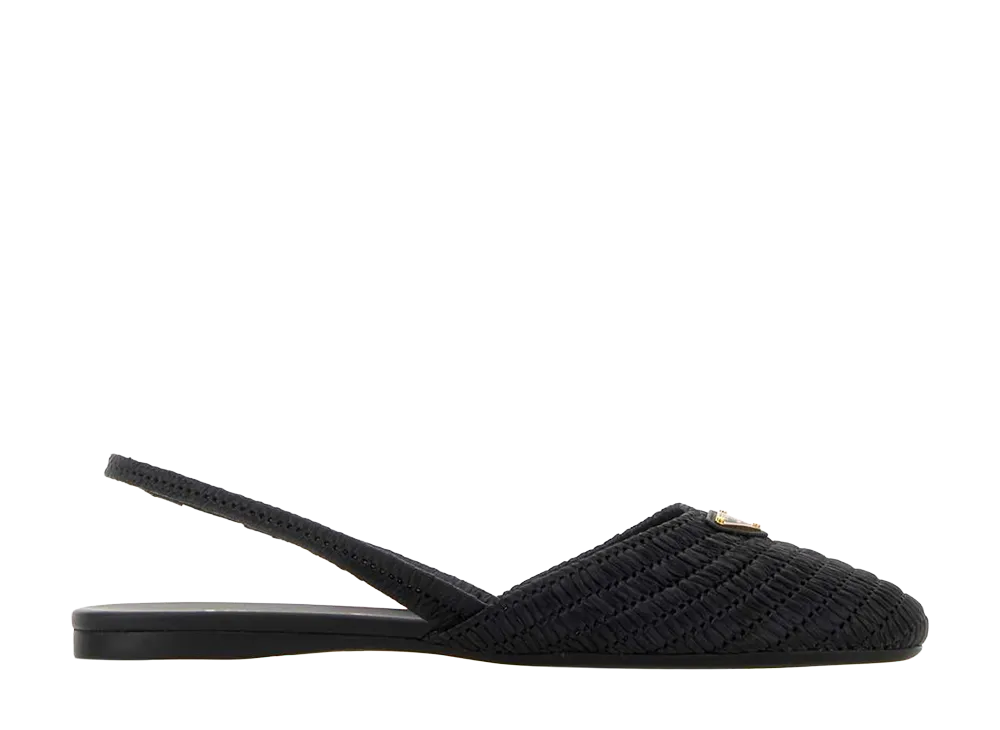 PRADA Women's Raffia Ballerinas "Black"