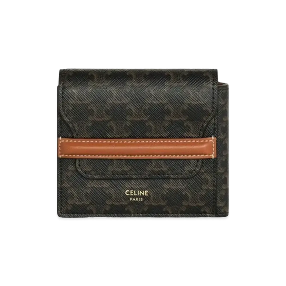 CELINE Flap Origami Wallet In Triomphe Canvas And Lambskin "Tan"