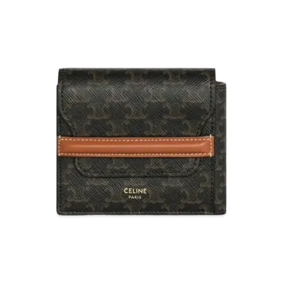 CELINE Flap Origami Wallet In Triomphe Canvas And Lambskin "Tan"