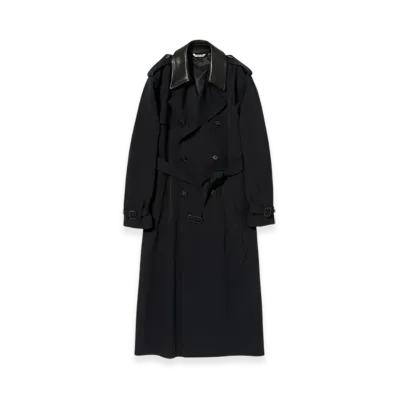 AURALEE Light Wool Max Gabardine Chambray Trench Coat "Black"