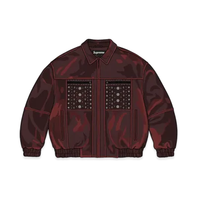 Supreme Multi Studded Leather Jacket "Burgundy"