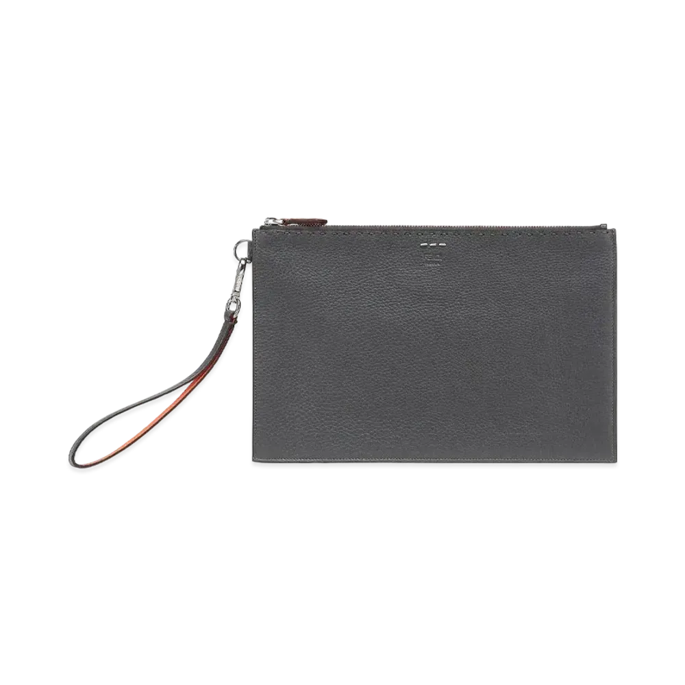 FENDI Flat Slim Clutch Leather "Gray"