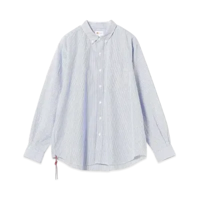 BEAMS Wide-Fit Button-Down Shirt "BlueStripe"