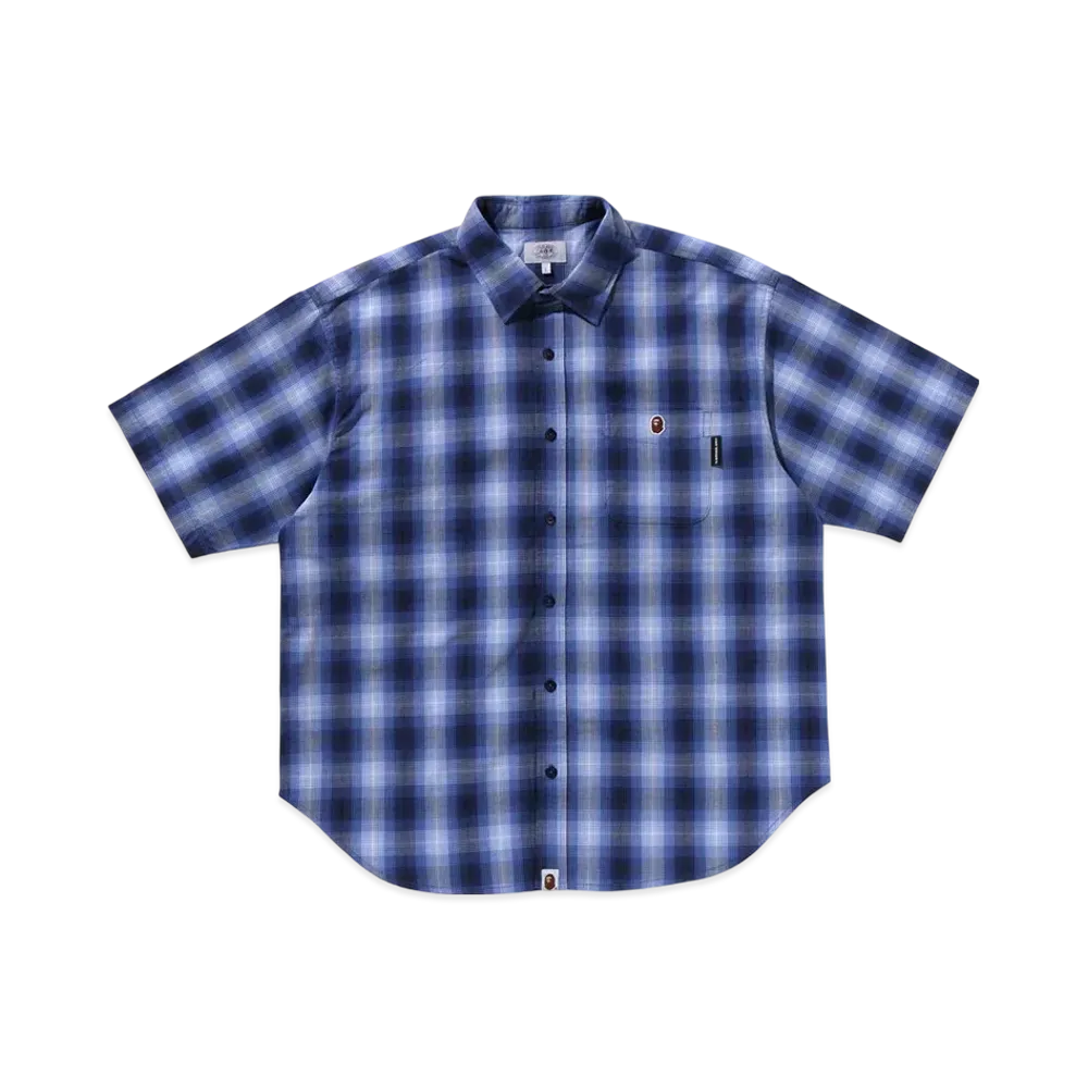 A BATHING APE Ombre Check Relaxed Fit Ss Shirt "Navy"