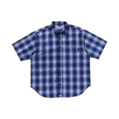 A BATHING APE Ombre Check Relaxed Fit Ss Shirt "Navy"