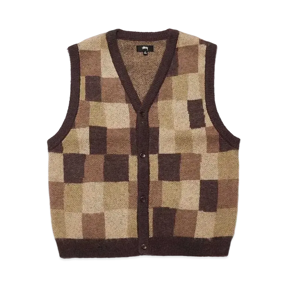 Stussy WOBBLY CHECK SWEATER VEST "Brown"