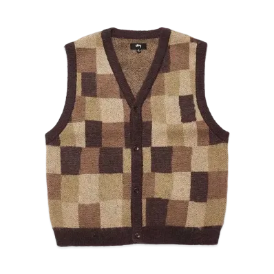 Stussy WOBBLY CHECK SWEATER VEST "Brown"