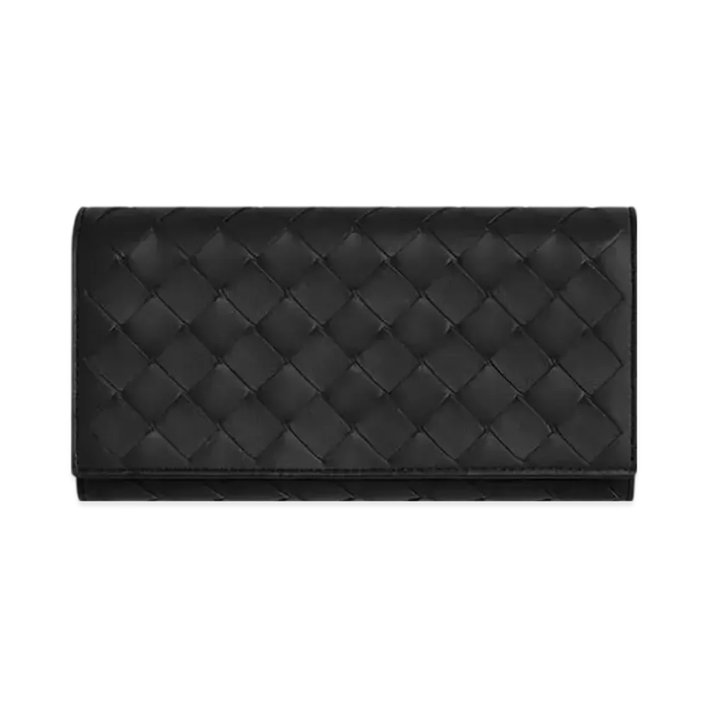 Bottega Veneta Intrecciato Large Flap Wallet "Black"