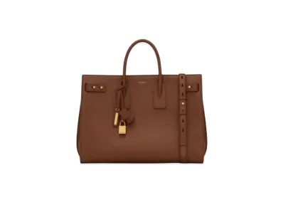 SAINT LAURENT Sac De Jour Thin Large Bag In Grained Leather "Toast Brown"