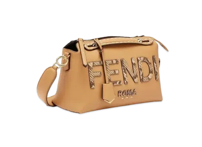 FENDI By The Way Medium Leather and Elaphe Boston Bag "Brown"