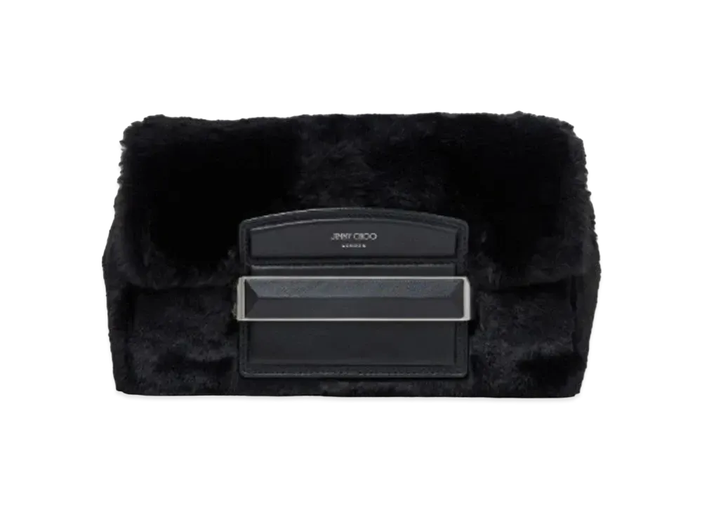 Jimmy Choo Carolina/S Faux Fur And Smooth Calf Leather Handbag With Leather Bar Closure "Black"