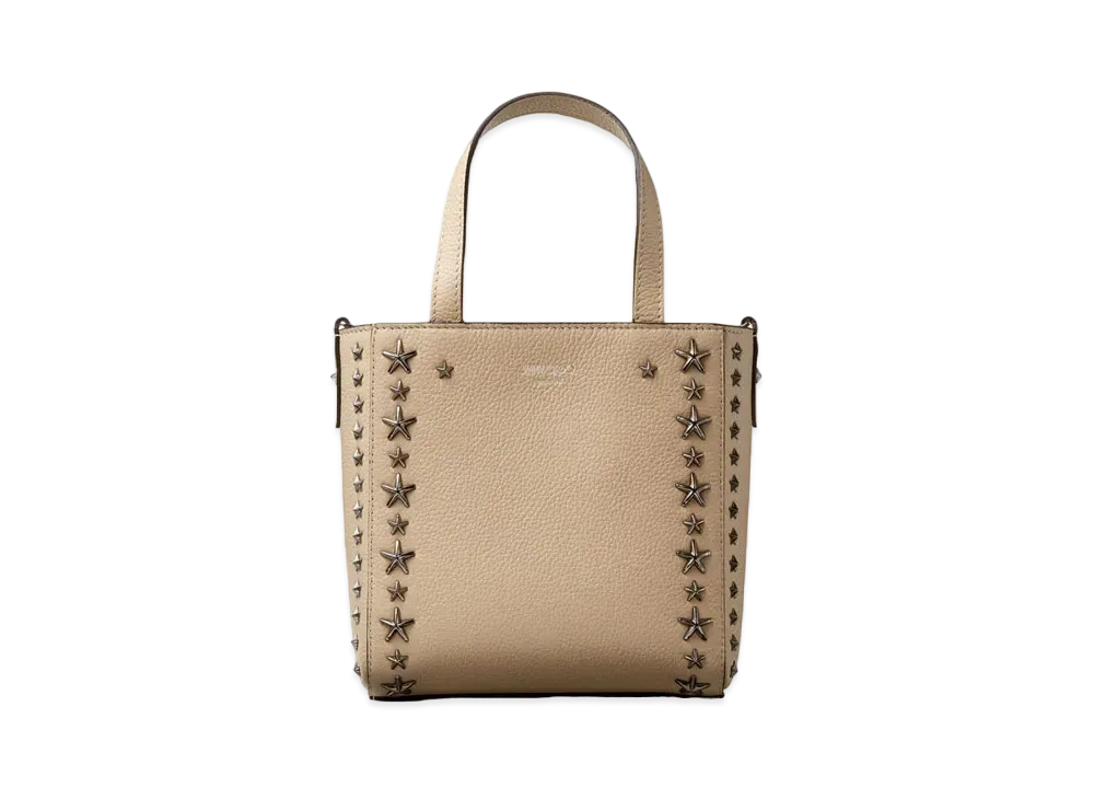 JIMMY CHOO MINI PEGASI Soft Grainy Curf Leather Mini Tote Bag With Star Studs "Barley"