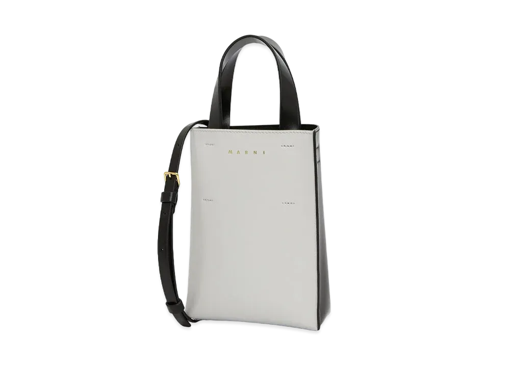 Marni White And Black Polished Leather Nano Museo Tote Bag "Black"