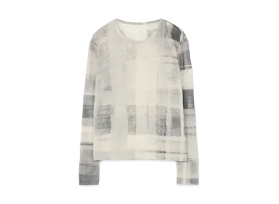 Yohji Yamamoto Y's HAND PAINT CHECK PRINT ROUND NECK LONG SLEEVE T "Gray"