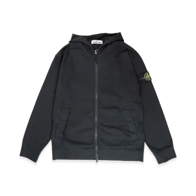 Stone Island 63650 Heavy Cotton Jersey Garment Dyed Hooded Full Zip Sweatshirt - 22SS "Black"