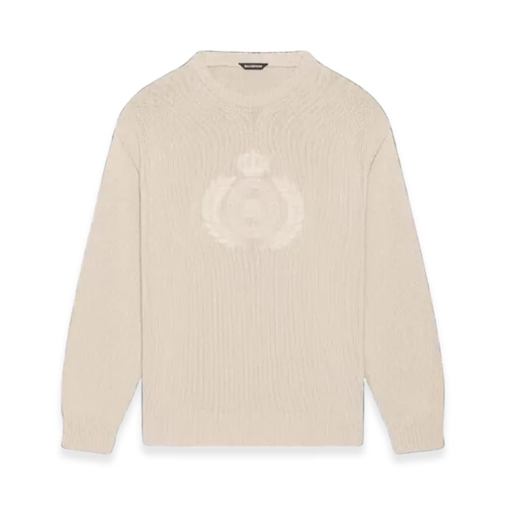 BALENCIAGA BB Laurel Crown Logo Crewneck Knitted Sweater "Beige"