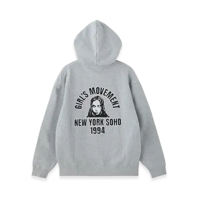 X-Girl Women's Arch Logo And Face Patch Zip Up Sweat Hoodie "Ash"