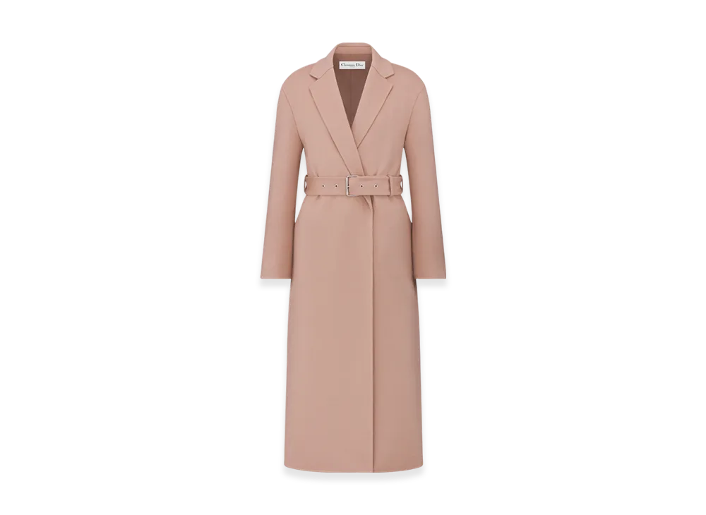 Dior Women's Double Sided Wool and Angora Blend Felt Coat with Belt "Pink"