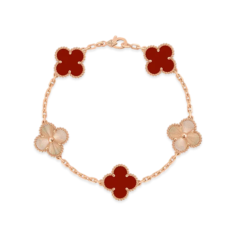 Van Cleef & Arpels Vintage Alhambra bracelet 5 motifs "18K Rose gold/Carnelian"
