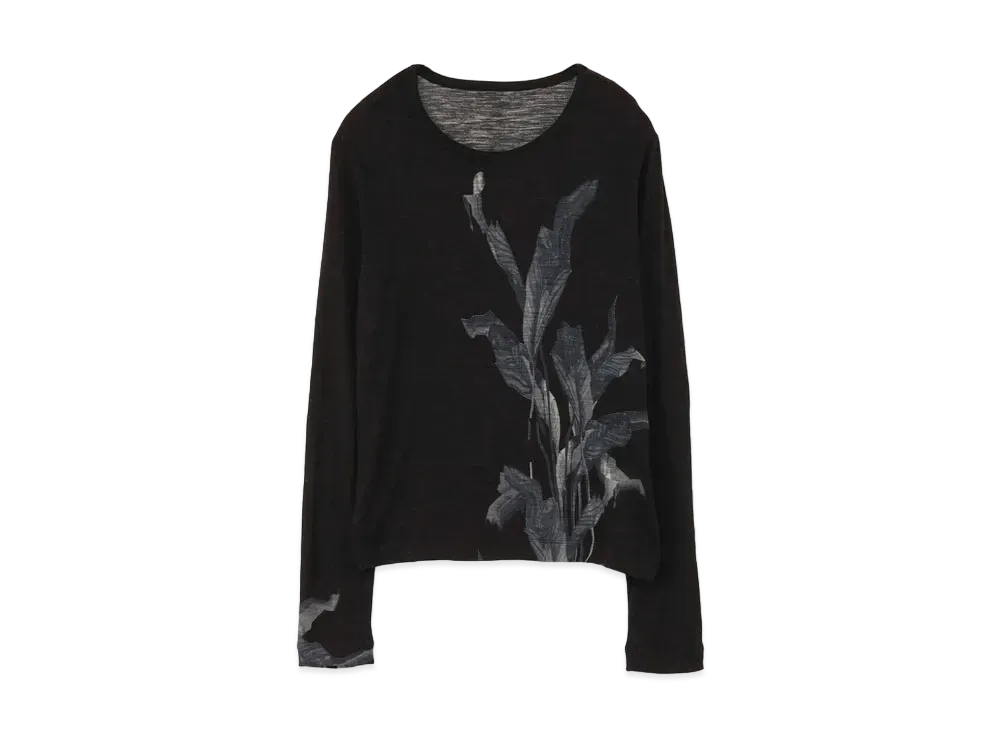 Yohji Yamamoto Y's BANANA LEAF PRINT ROUND NECK LONG SLEEVE T "Black"