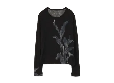 Yohji Yamamoto Y's BANANA LEAF PRINT ROUND NECK LONG SLEEVE T "Black"