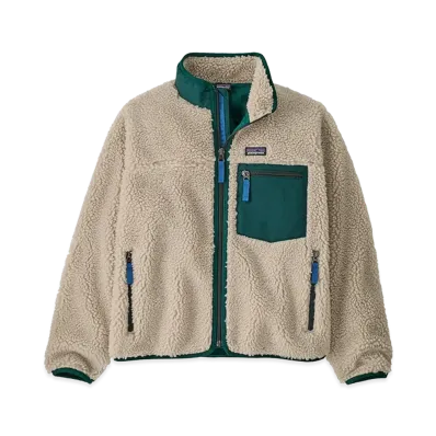 Patagonia Kids Retro-X Jacket "Natural w/Cascade Green"