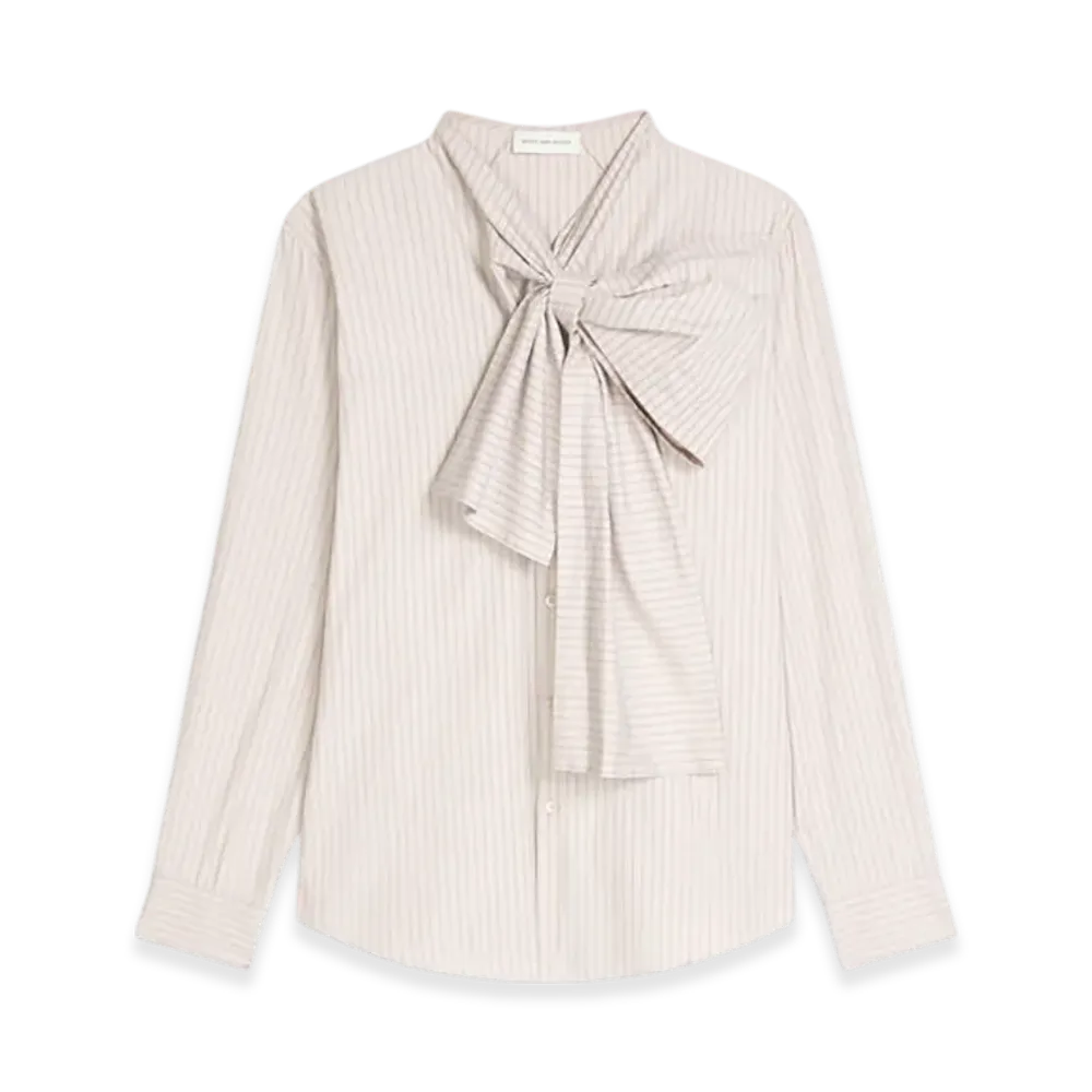 DRIES VAN NOTEN Bow Neck Cotton Shirt "Beige"