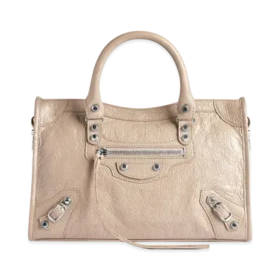 BALENCIAGA Le City Small Bag Arena Lamsbkin, Shiny Silver Hardware "Beige"