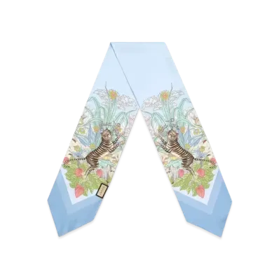GUCCI Tiger Silk Neck Bow "Light Blue"