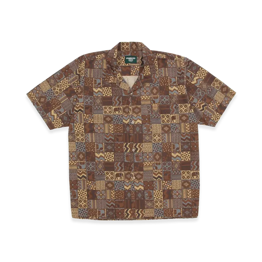STARBUCKS STAND by BEAMS All-Over Print Short Sleeve Shirt "Brown"