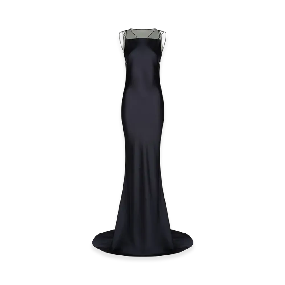 Maison Margiela Women's Hammered Satin Evening Long Dress "Navy"