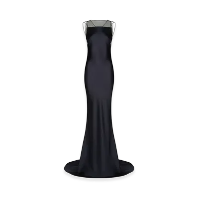 Maison Margiela Women's Hammered Satin Evening Long Dress "Navy"