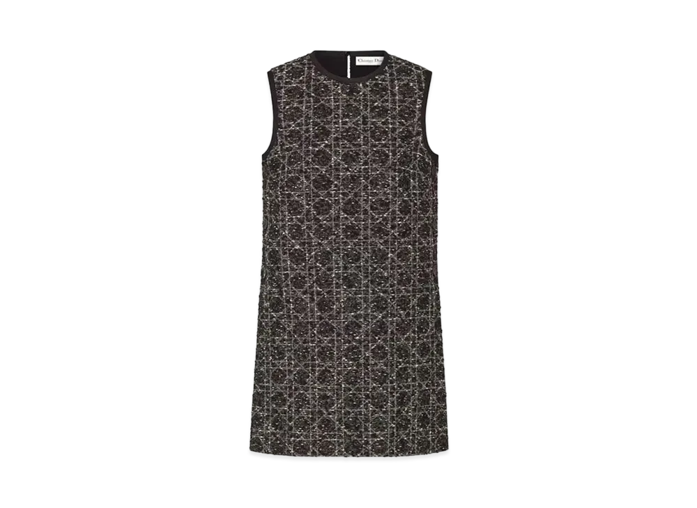 Dior Macrocannage Sleeveless Tunic Cotton Blend Tweed "Black/White"