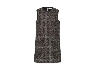Dior Macrocannage Sleeveless Tunic Cotton Blend Tweed "Black/White"