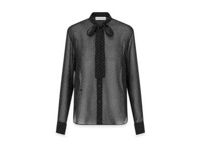 Dior Women's Silk Georgette with Polka Dots Ascot Blouse "Black"