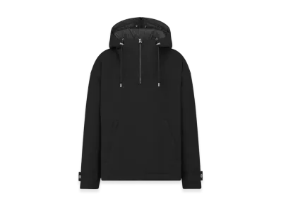 Dior Women's Virgin Wool Grain De Poudre and Silk Macrocannage Anorak with Sailor Collar "Black"