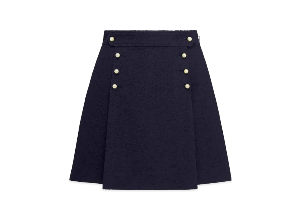 Dior Women's Miniskirt with Removable Sailor Panel Virgin Wool Cotton Boucle "Navy Blue"