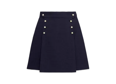 Dior Women's Miniskirt with Removable Sailor Panel Virgin Wool Cotton Boucle "Navy Blue"