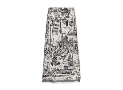 Dior Women's Silk Twill with Paris Allover Motif Flared Mid Length Skirt "White/Black"