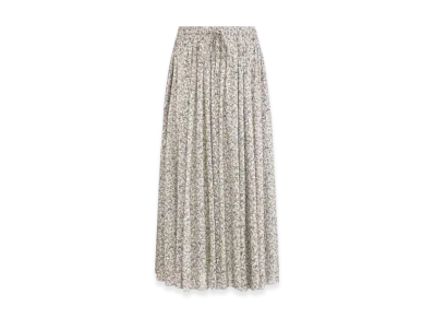 Dior Women's Cotton Muslin with Libellule Camouflage Motif Flared Mid Length Skirt "White"