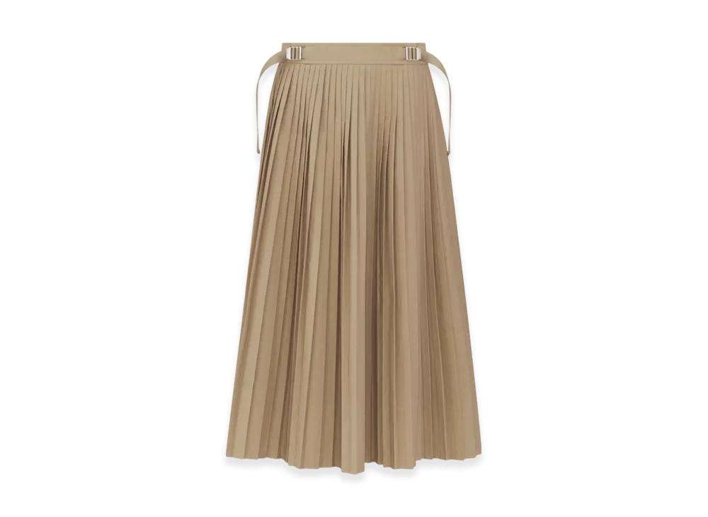 Dior Women's Cotton Gabardine Pleated Mid Length Skirt "Beige"