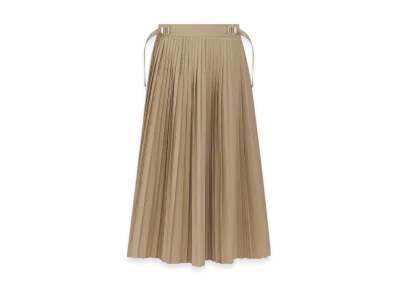 Dior Women's Cotton Gabardine Pleated Mid Length Skirt "Beige"