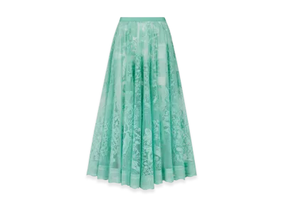 Dior Women's Technical Cotton Lace Dioriviera Flared Mid Length Skirt "Aquamarina"
