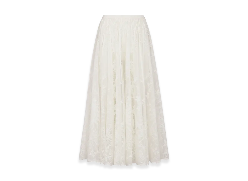Dior Women's Toile De Jouy Soleil Technical Cotton Lace Dioriviera Flared Mid Length Skirt "White"