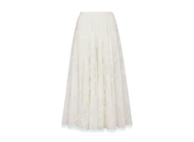 Dior Women's Toile De Jouy Soleil Technical Cotton Lace Dioriviera Flared Mid Length Skirt "White"