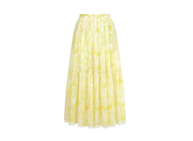 Dior Dioriviera Mid-Length Skirt Cotton Muslin with Toile de Jouy Soleil Motif "White/Lemon Yellow"