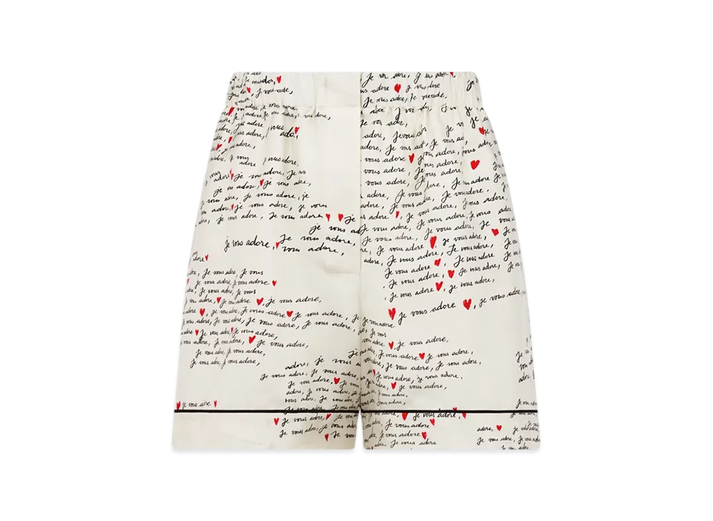 Dior Women's Silk Twill with Je Vous Adore Motif Dioramour Shorts "White"