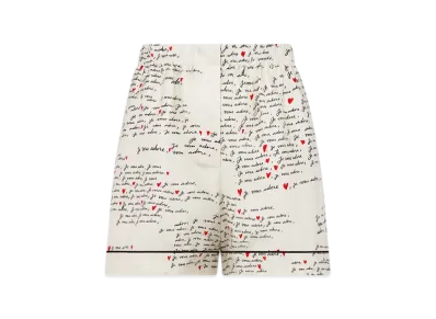 Dior Women's Silk Twill with Je Vous Adore Motif Dioramour Shorts "White"