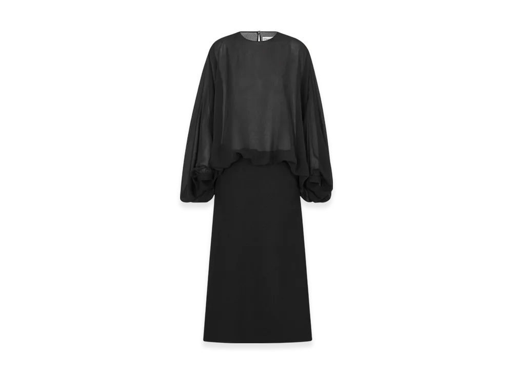 Dior Women's Virgin Wool and Cotton Boucle Flared Mid Length Dress "Black"