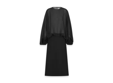 Dior Women's Virgin Wool and Cotton Boucle Flared Mid Length Dress "Black"